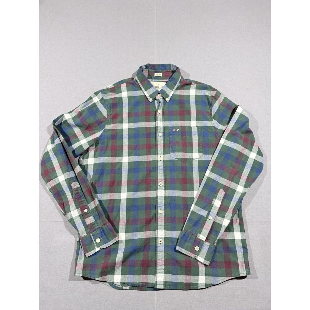 Hollister Plaid Button Down Long Sleeve Shirt Mens XL Stretch Flannel Multicolor